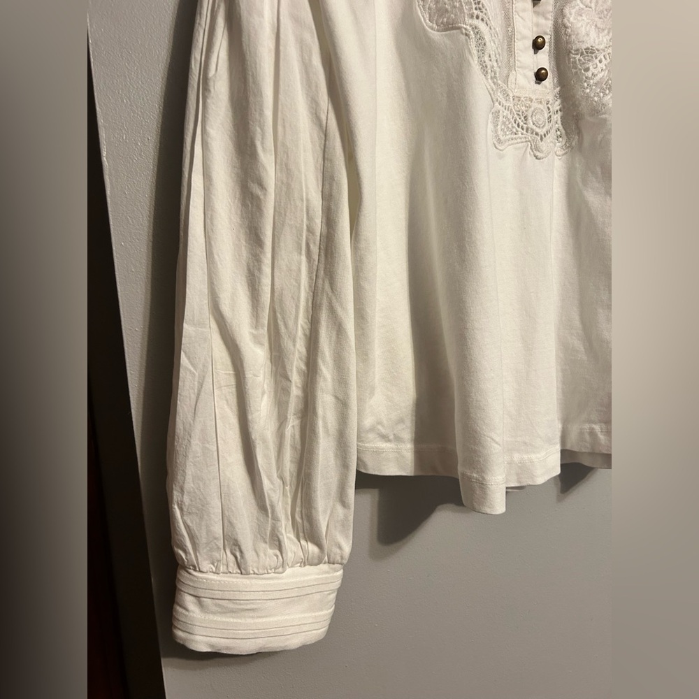 Anthropologie Ivory Maeve Balloon Collared Sleeved Yoke Top - Picture 8 of 10